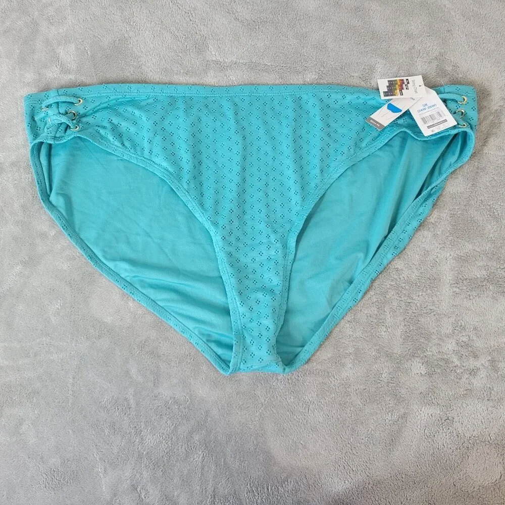 Time and Tru Women 3X Blue Bikini Bottom Eyelet Plus Size Lined Swimwear BLU158E